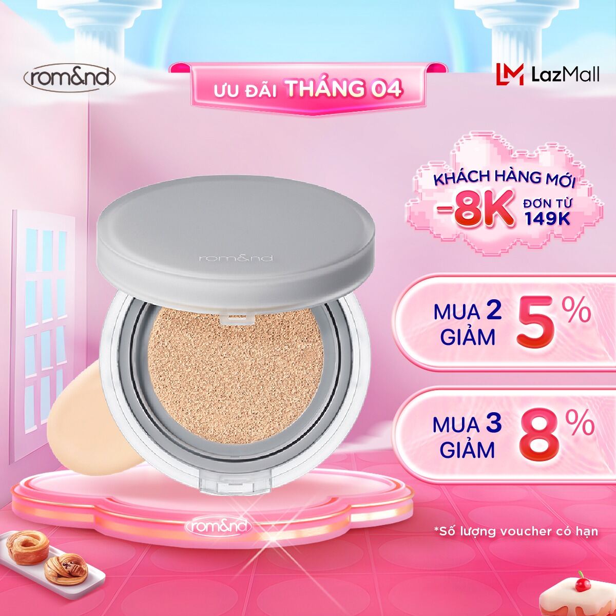 [Rom&nd] Phấn Nước Che Phủ Hoàn Hảo, Mỏng Nhẹ Tự Nhiên Romand NU Zero Cushion SPF24/PA++ 15g