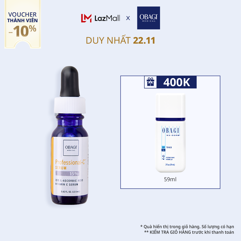 Serum Vitamin C 15% Dưỡng Sáng Da & Chống Oxy Hóa Obagi Professional-C 12.5ml