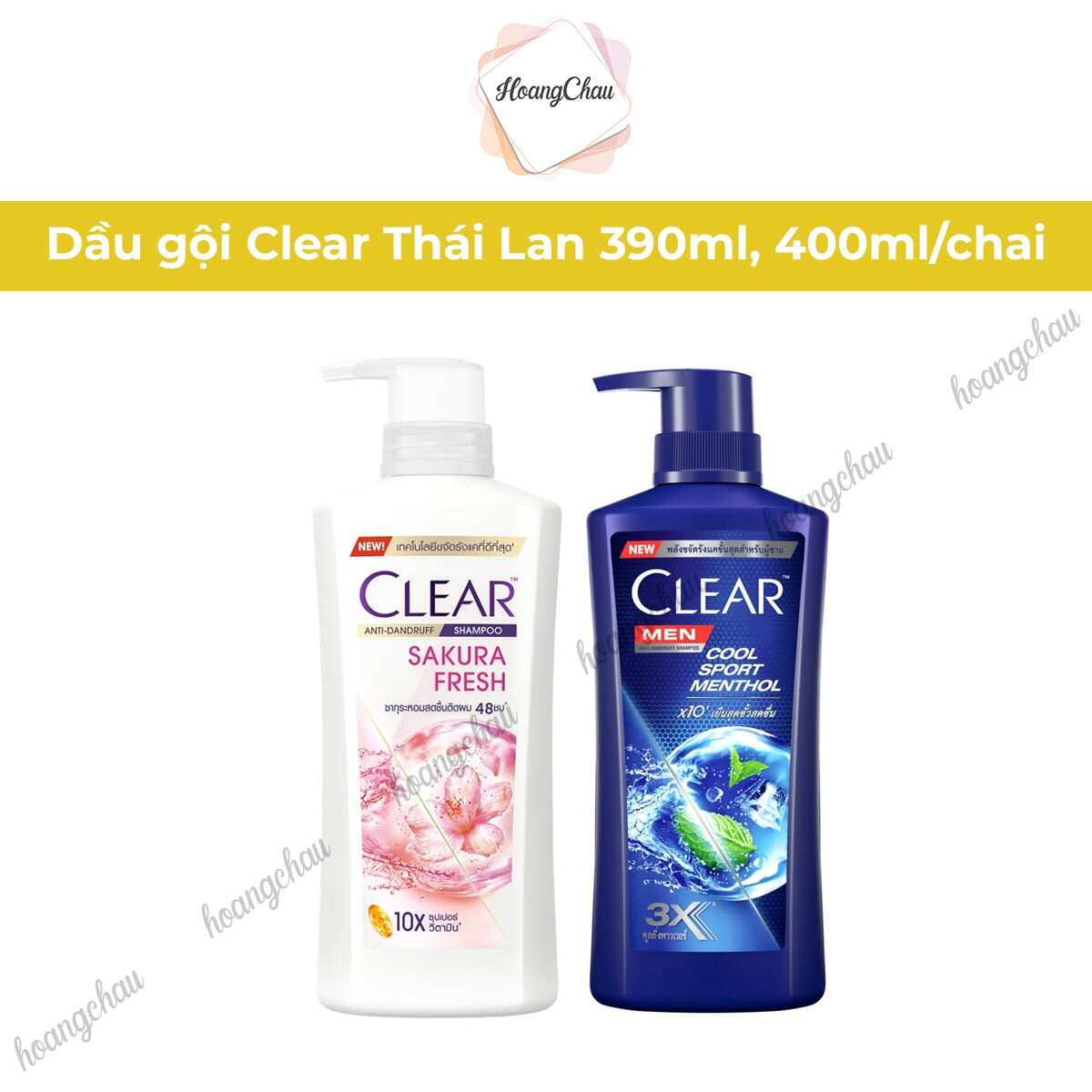 (2 chai) dầu gội clear thái Lan Men 390ml và Clear Hoa Anh Đào 400ml hàng chuẩn mẫu mới