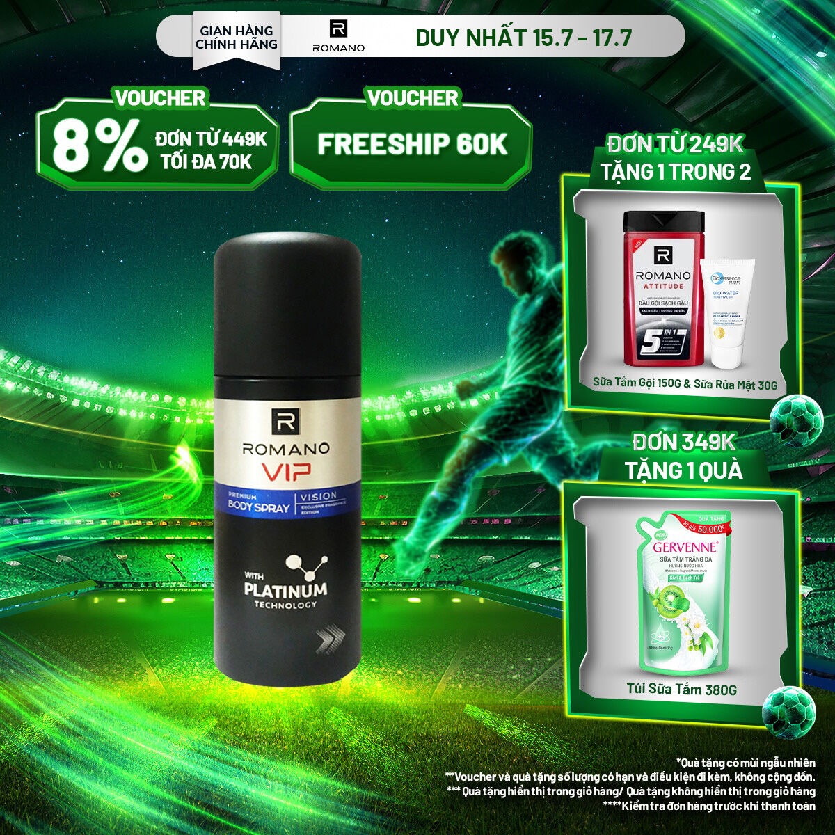 Xịt khử mùi cao cấp Romano VIP Vision sang trọng cuốn hút 150ml