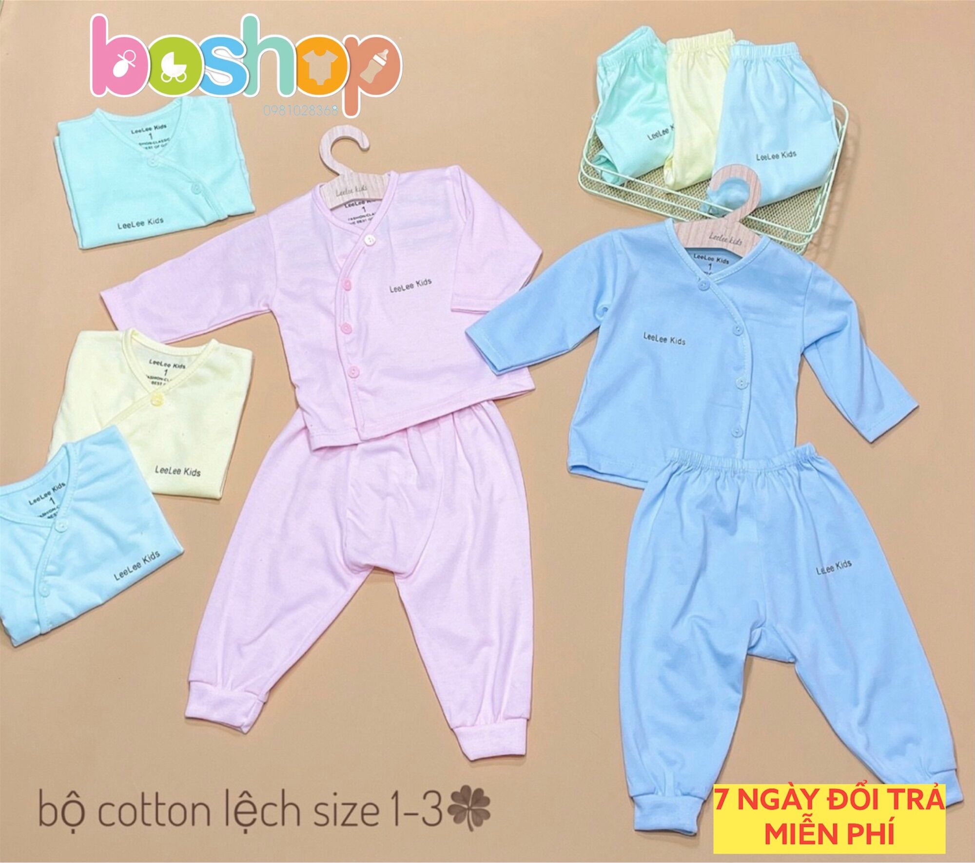 Bộ dài tay màu trơn Leelee kids vải sợi tre