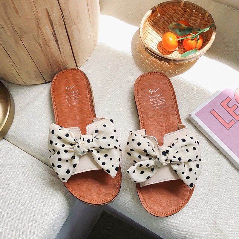 Dép nơ nữ chấm bi 2 màu, kiểu dáng thời trang
