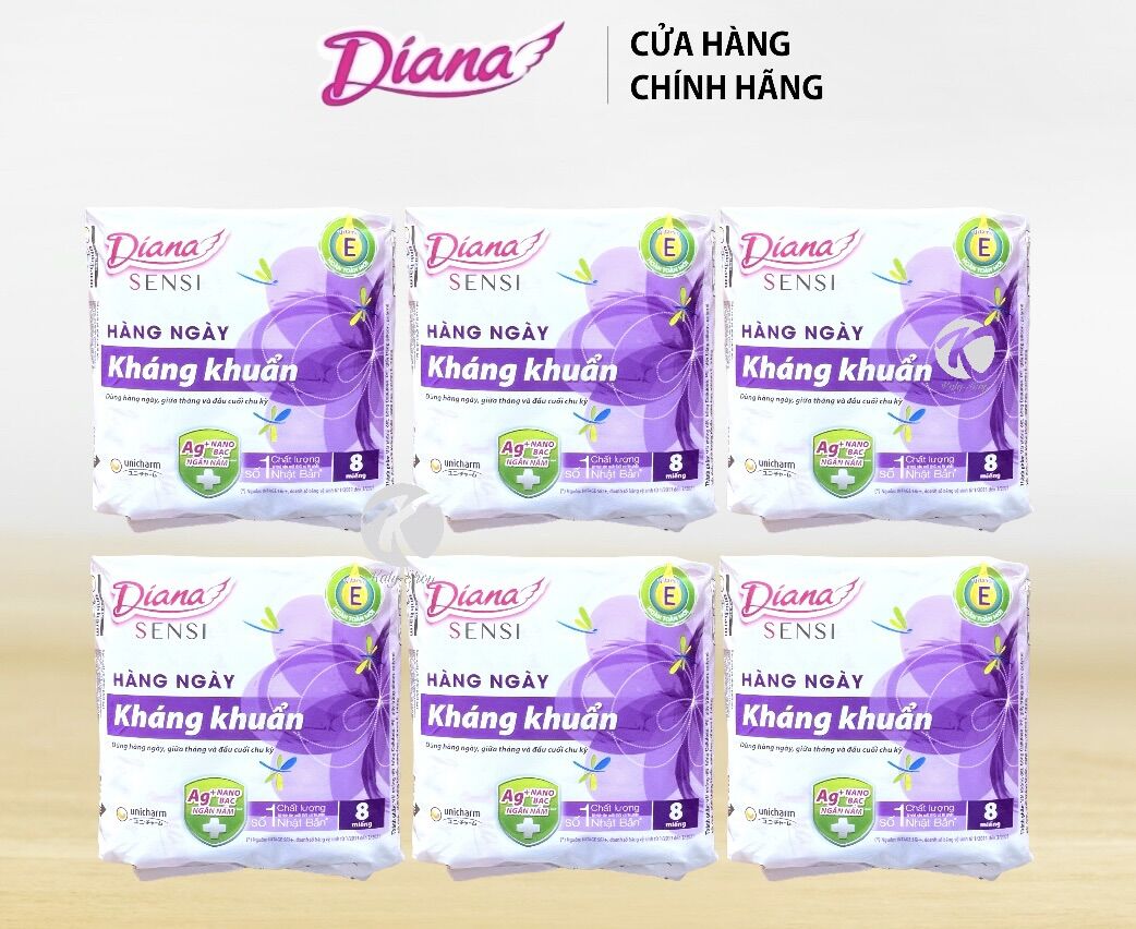 Combo 6 Gói Băng Vệ Sinh Diana Hàng Ngày SENSI Kháng Khuẩn ( 8 Miếng )