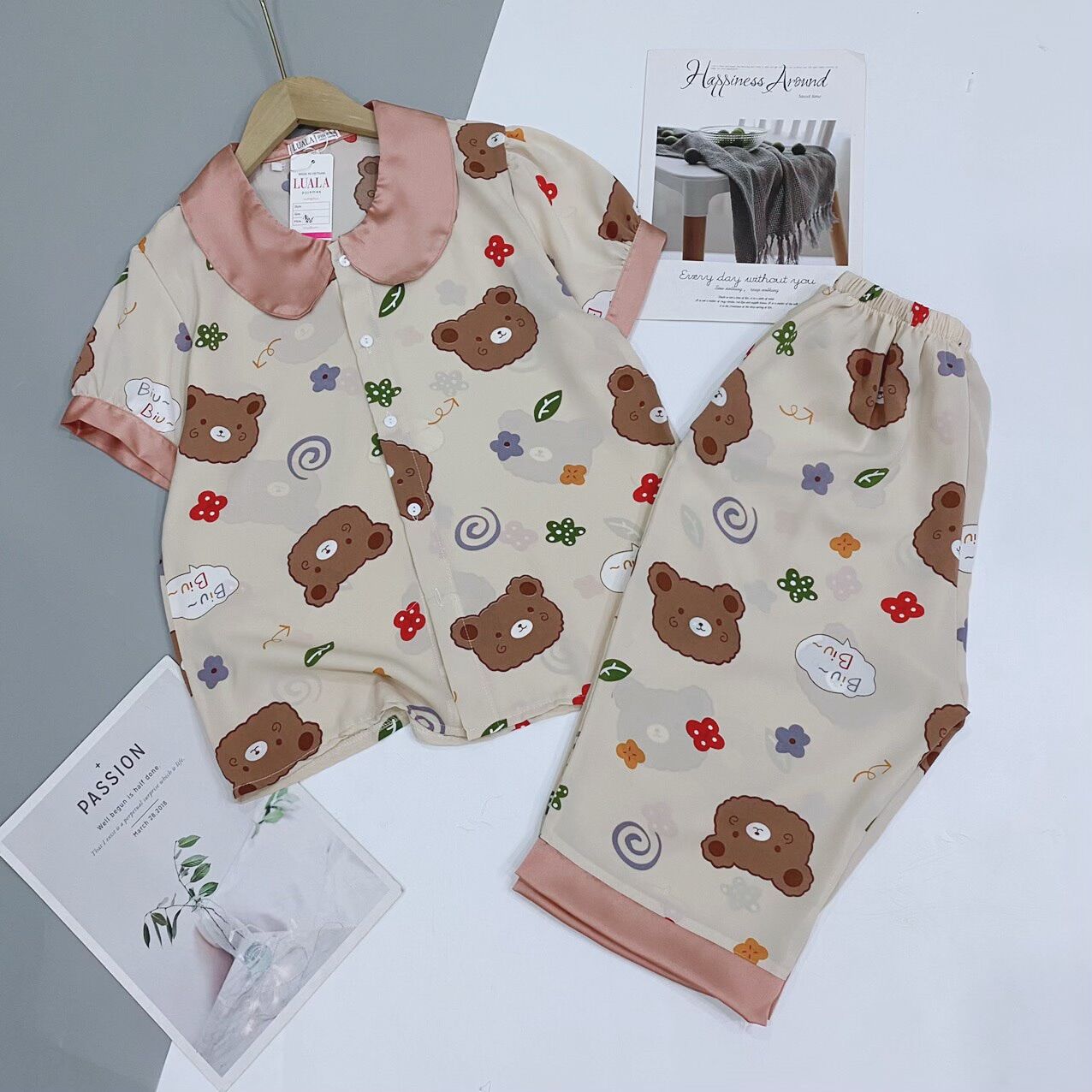 Bộ ngủ lụa satin lửng mặc nhà, bộ mặc nhà lụa satin mềm mát