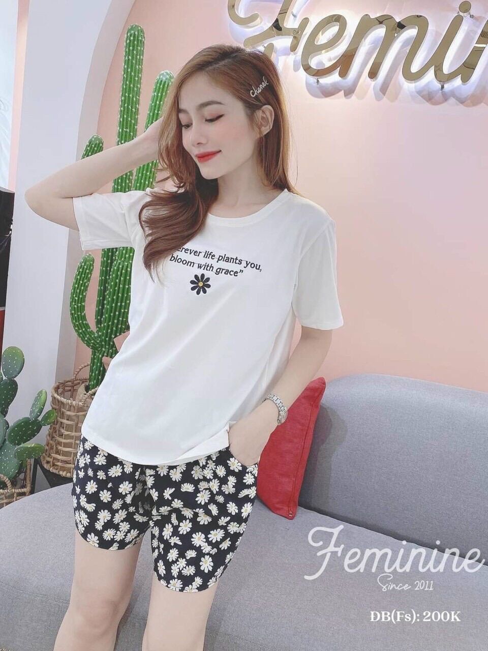 Set bộ đồ bộ thun đùi mặc nhà chất vải cotton dễ thương