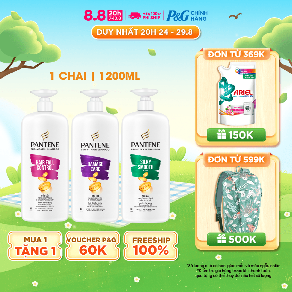 Dầu gội pantene pro-v ngăn rụng tóc/ phục hồi hư tổn/ suôn mượt óng ả - chai 1200ml