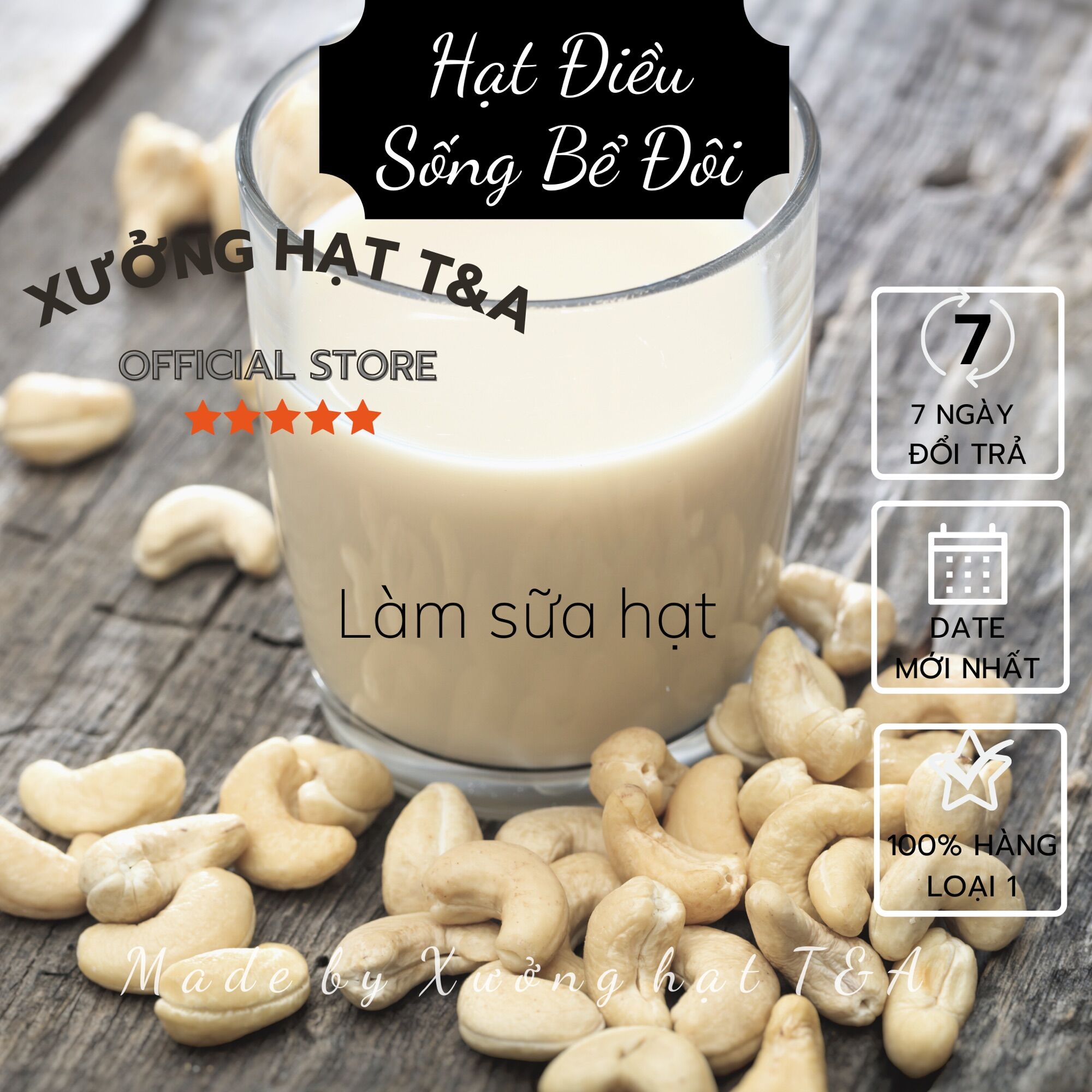 Hạt Điều Nhân Trắng Bể Đôi 500Gr hạt điều chưa qua chế biến chế độ ăn thô - CHỢ HẠT T&A