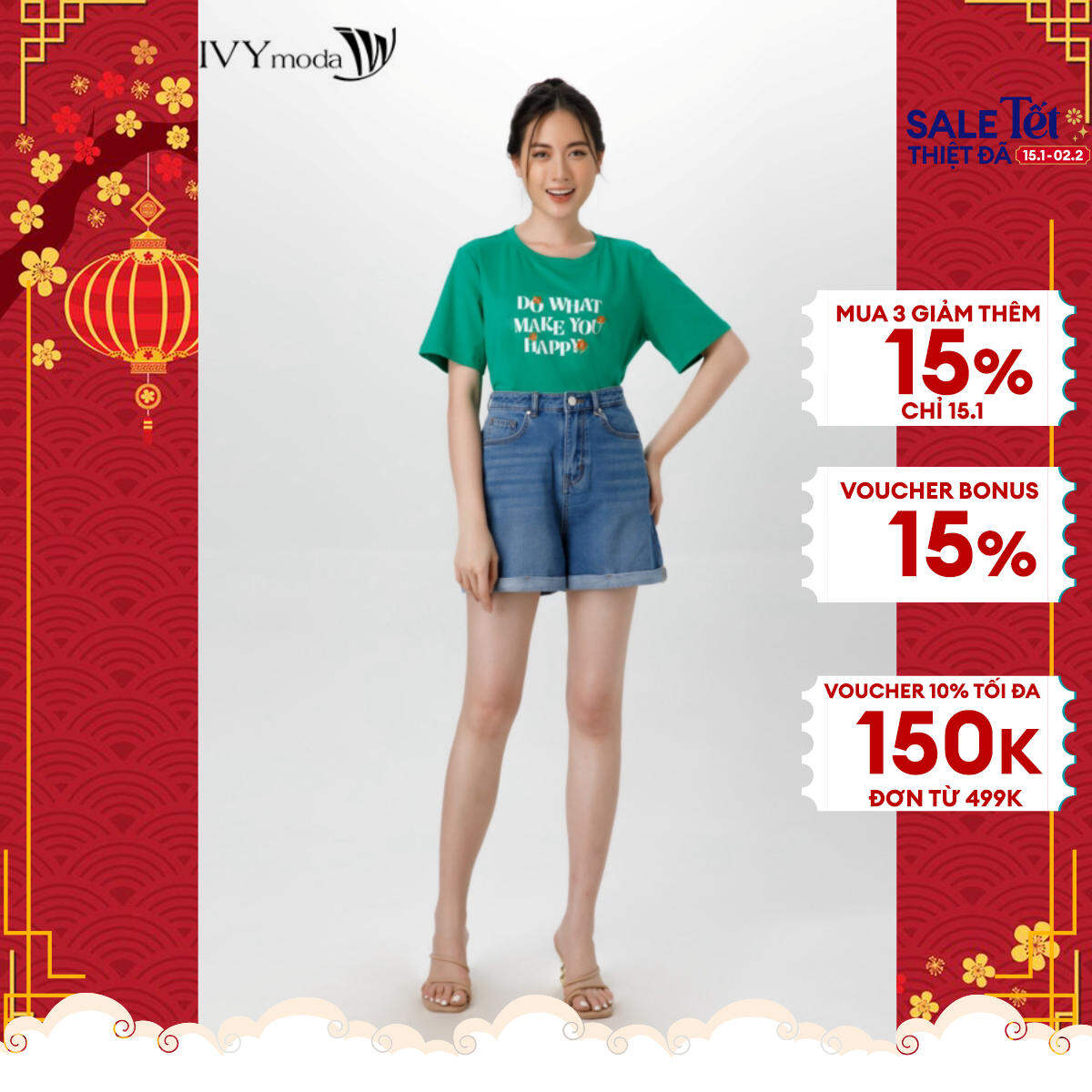Quần sooc jean ống gập ivy moda ms 23b8878