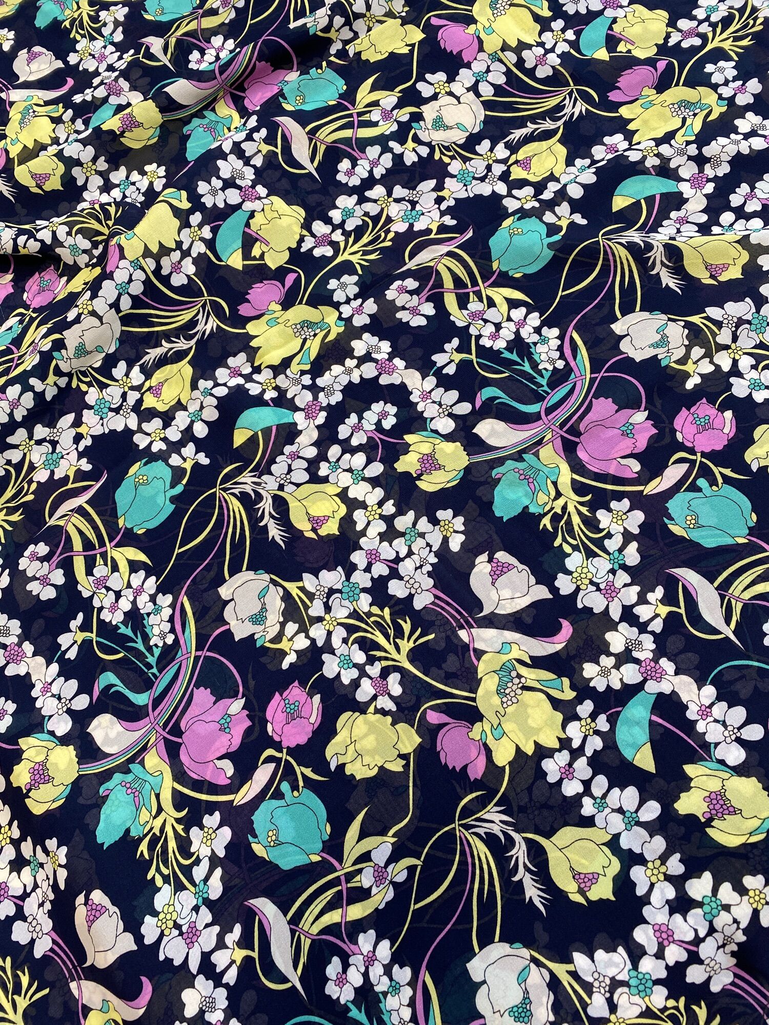 Vải voan chiffon nền xanh dương hoa đều MS1442