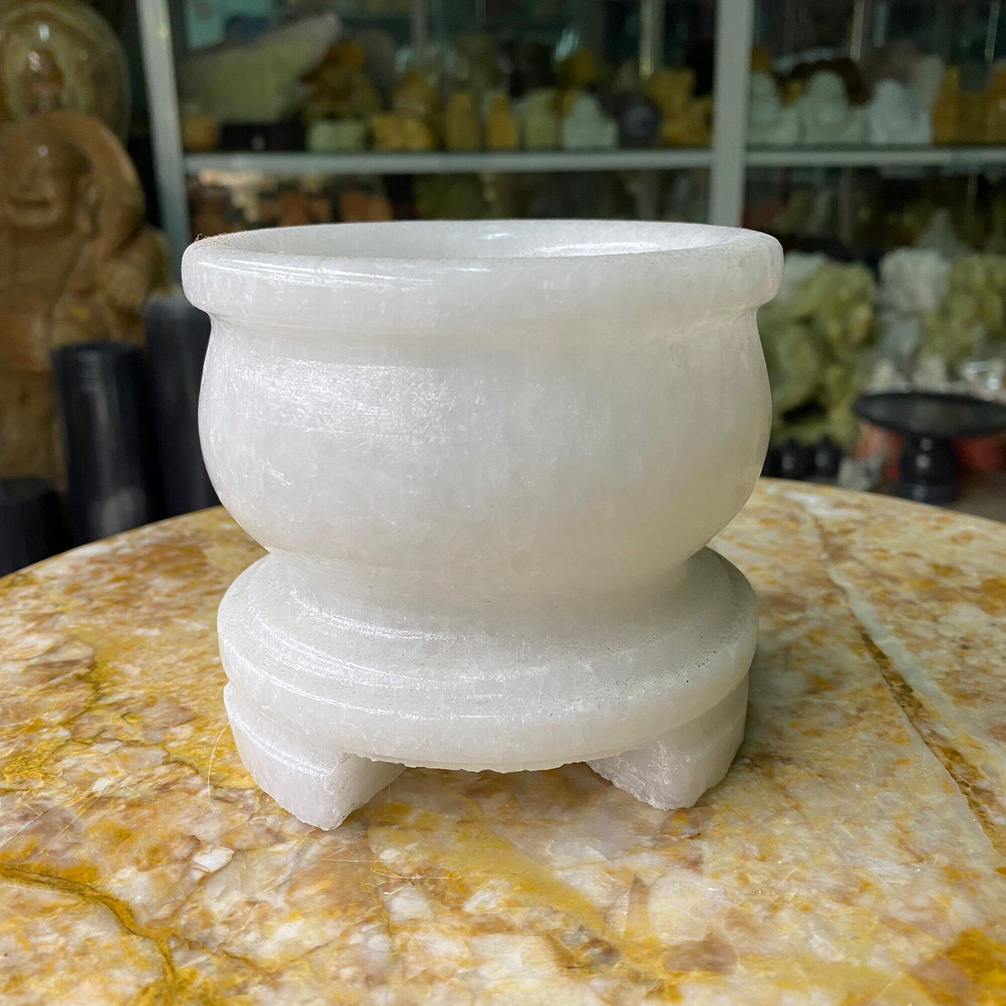 Lư hương, bát hương, bát nhang trang trí bàn thờ đá cẩm thạch trắng - cao 11.5cm