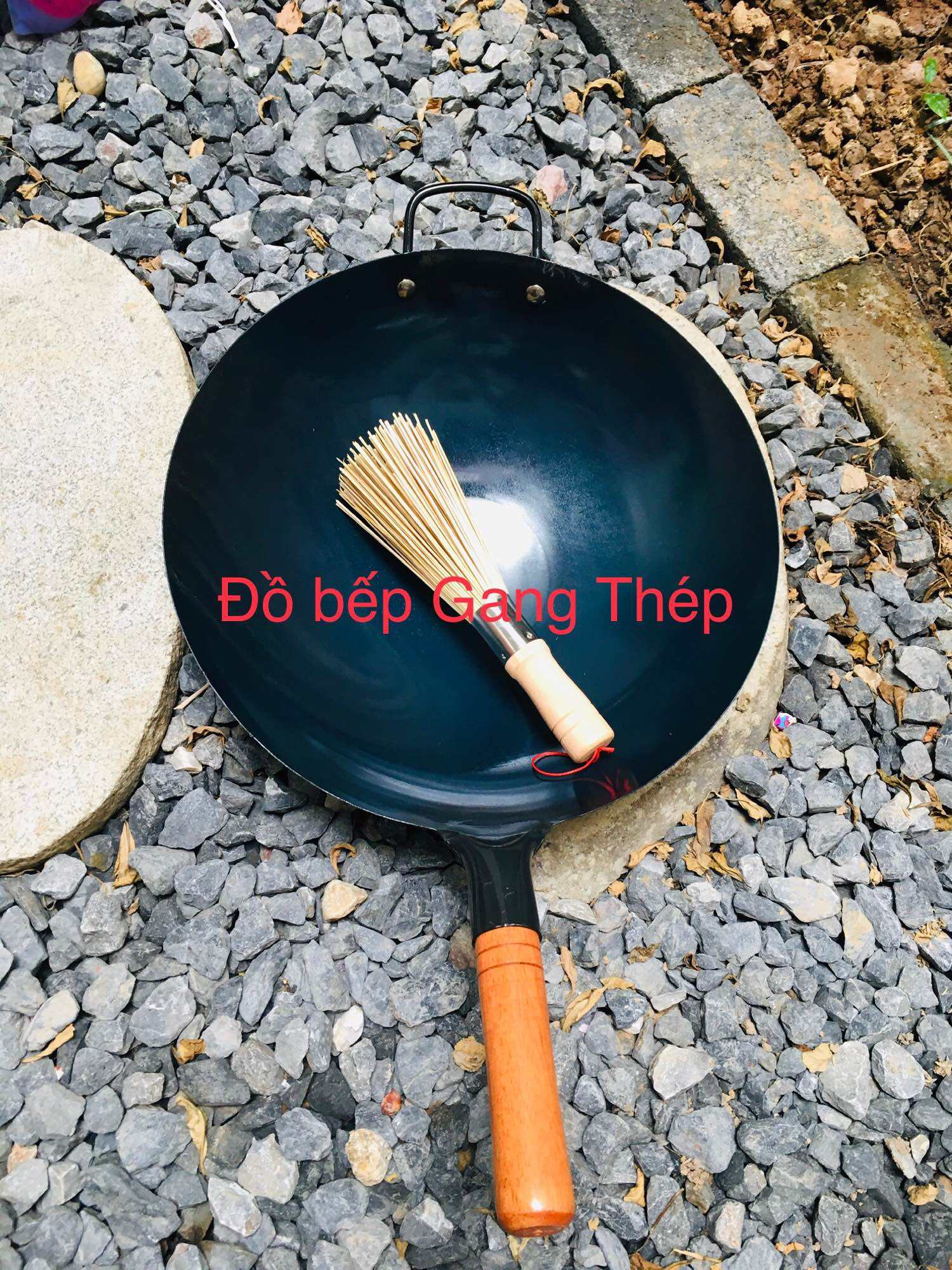 (Tặng chổi tre) Chảo Thép Cacbon Tôi Nhiệt Sẵn - Chảo Thép chống dính cao cấp-chuyên dùng nhà hàng - chảo rang cơm xào mì - chảo đáy tròn loại dày