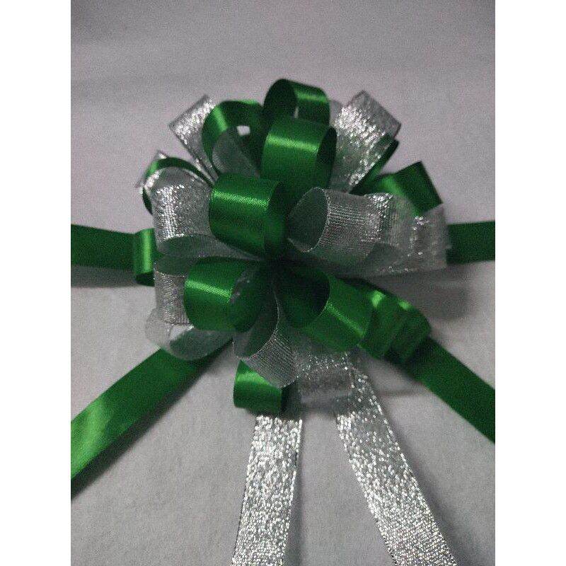 Nơ ruy băng 15cm xanh lá kim tuyến bạc