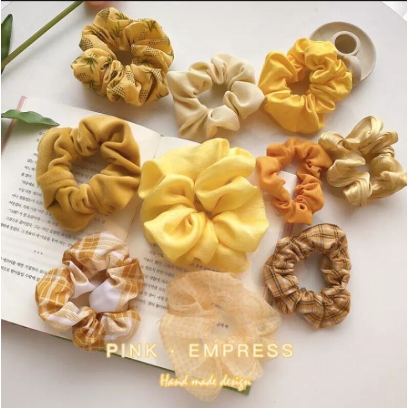 Set 10 cột tóc nữ scrunchies tone vàng cá tính