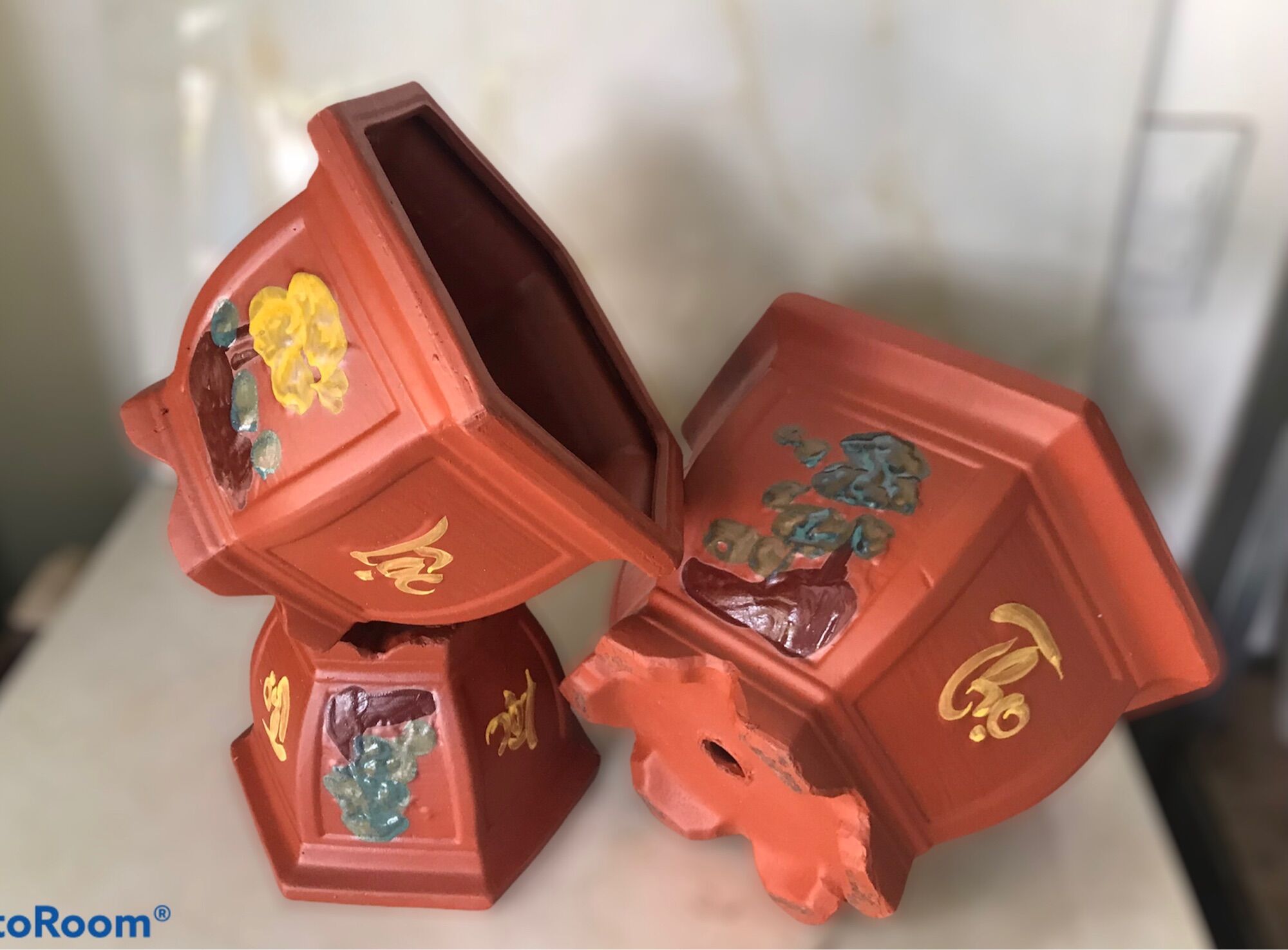 Bộ 3 chậu đất nung bonsai lục giác.