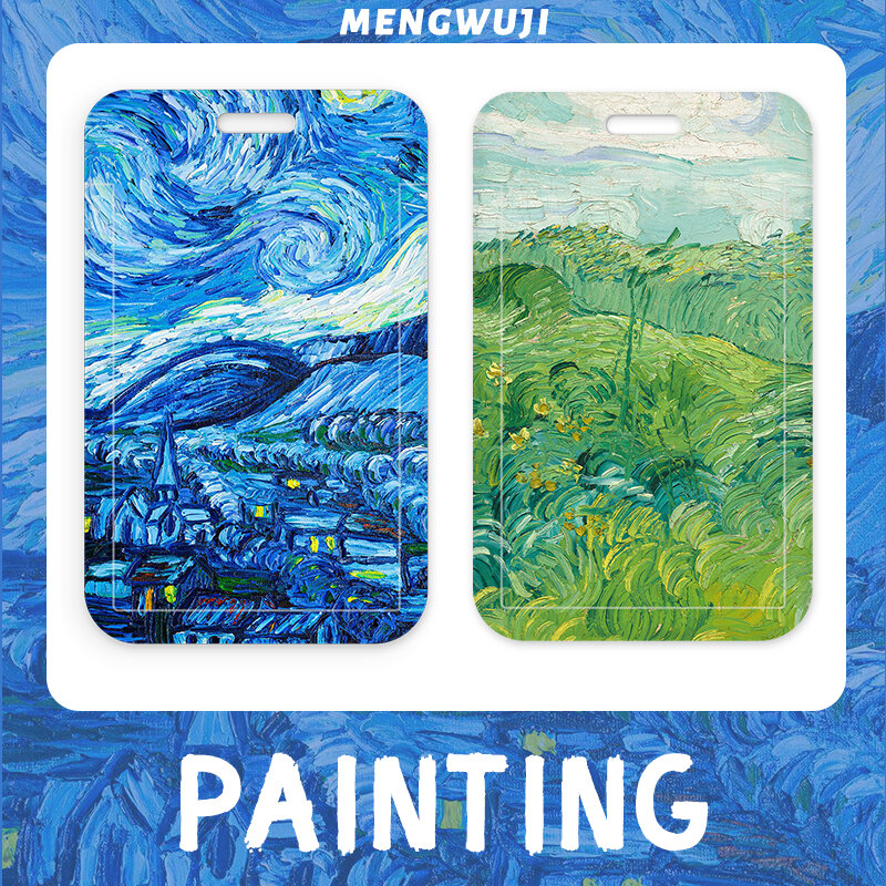 Van Gogh Tranh Sơn Dầu Phong Cách Học Sinh Học Đường Kiểm Soát Truy Cập Bao Đựng Thẻ Làm Việc Thẻ Cơm Bao Đựng Giấy Tờ Dây Đeo Chống Mất Đi Cho Nhân Viên Đi Làm