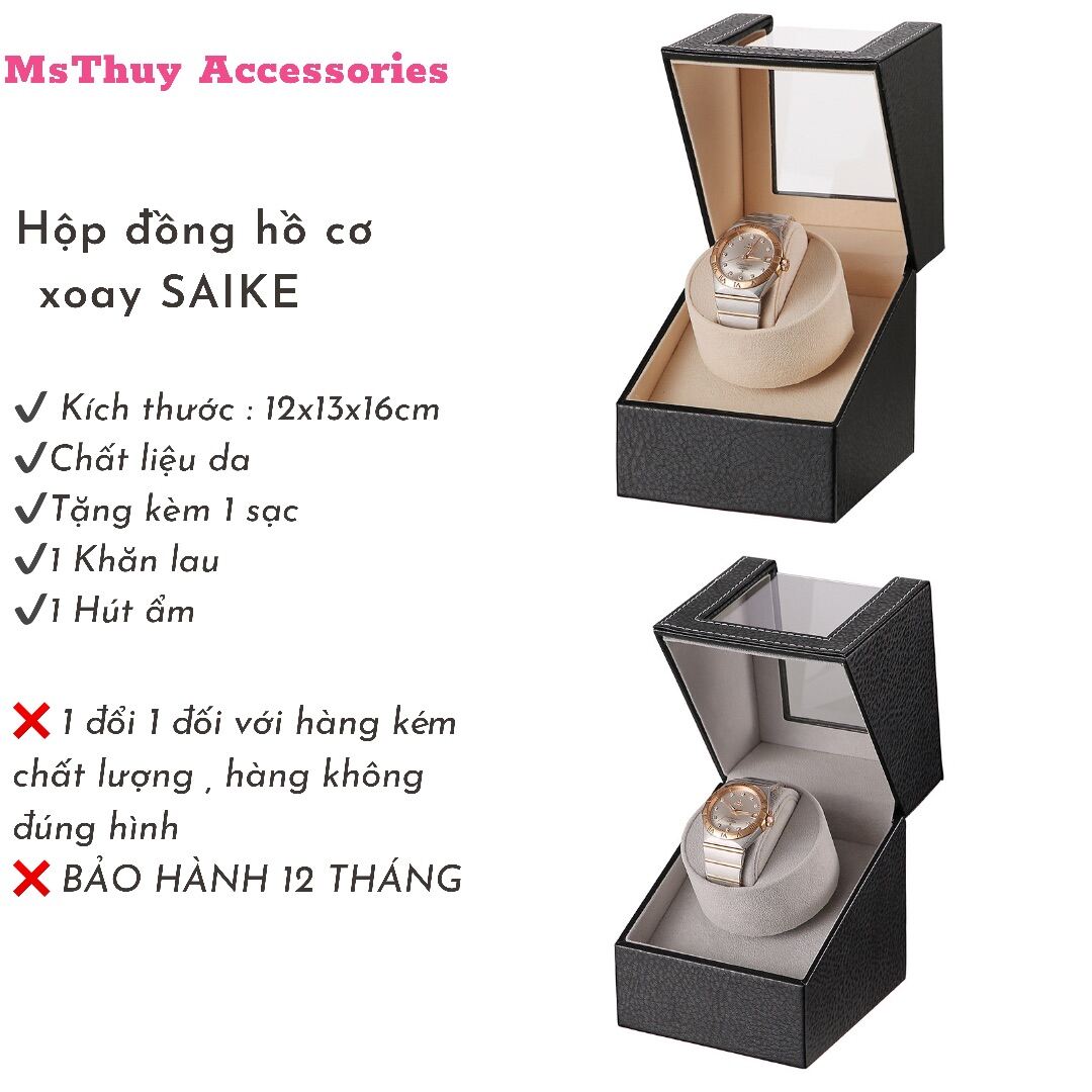 Hộp đựng đồng hồ cơ xoay bọc da Pu SAIKE