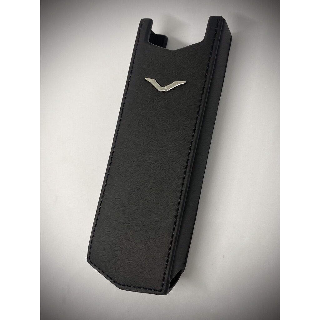 Bao da Vertu đen logo bạc sigtature Sp
