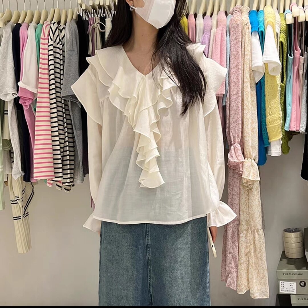 áo kiểu phối bèo tay bo tiểu thư