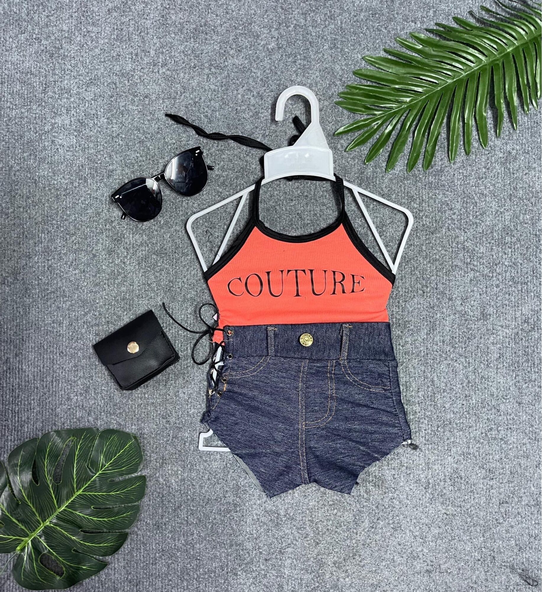 Set áo yếm quần jean 2 màu siêu xinh cho bé gái