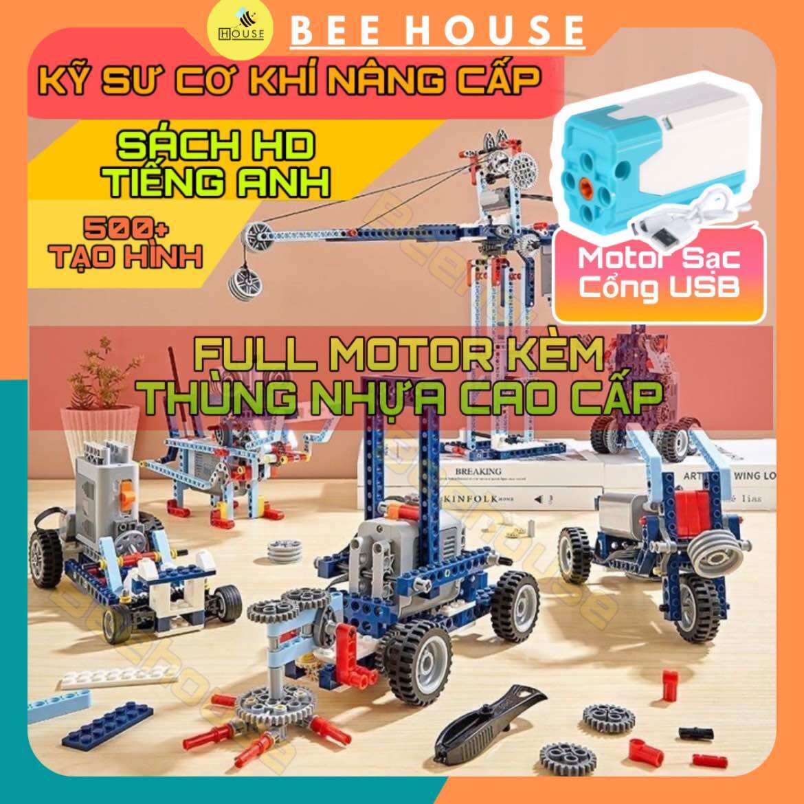 Mô hình 9686 - kèm thùng nhựa- đồ chơi giáo dục education - đồ chơi lắp ráp- kỹ sư cơ khí - lắp ghép động cơ, bộ lắp ráp kỹ thuật cho bé