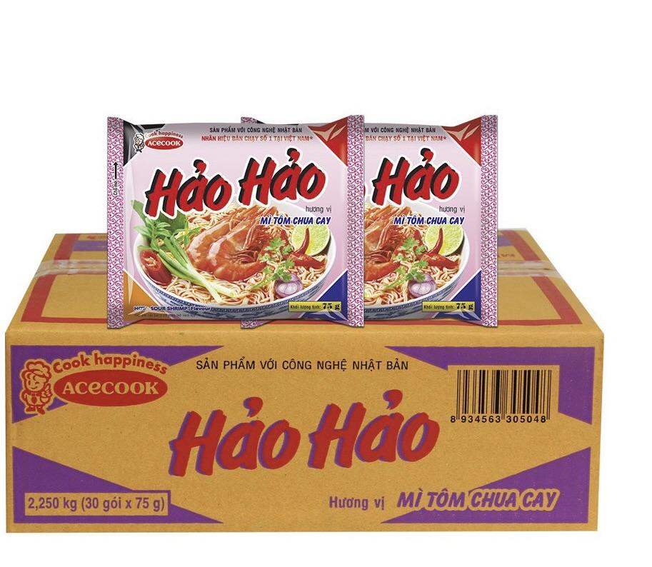 Thùng mì Hảo Hảo vị Tôm Chua Cay 75g x 30 gói Acecook