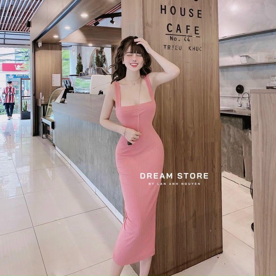 Đầm body hai dây bản to from dưới 50kg