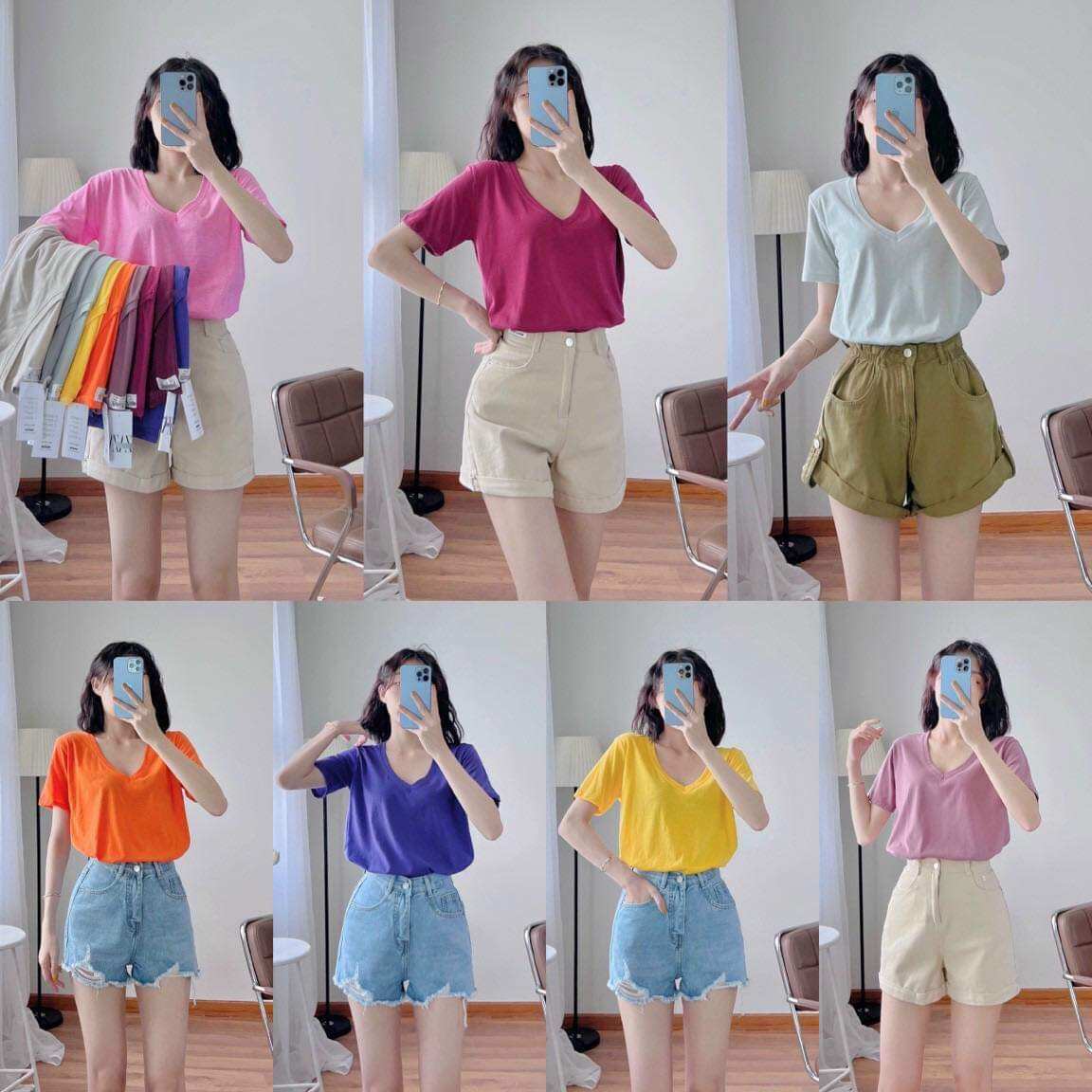 Áo thun cổ tim cho bạn nữ năng động, trẻ trung, thoáng mát thoải mái