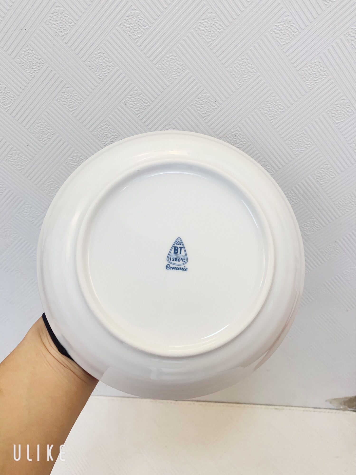 Đĩa vân kẻ sâu lòng Bát Tràng 8inch