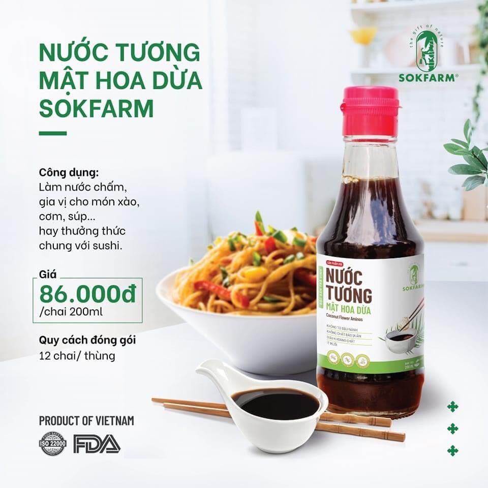 Nước tương MẬT HOA DỪA hữu cơ SOKFARM chai 200ml