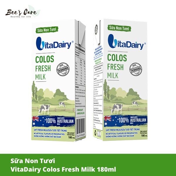 (Trợ Giá) Sữa Non Tươi Vitadairy Colos Fresh Milk 180ml (Thùng 24 Hộp)