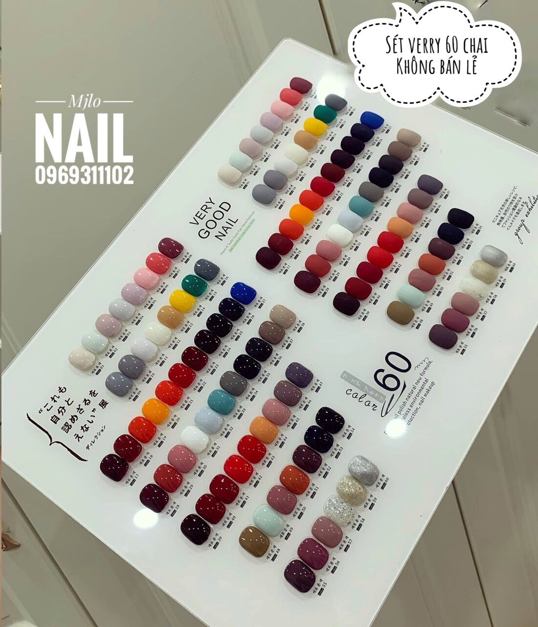 Sét 60 chai sơn gel very good nail ( mẫu new ) chai vuông, tặng kèm base top và bảng mầu