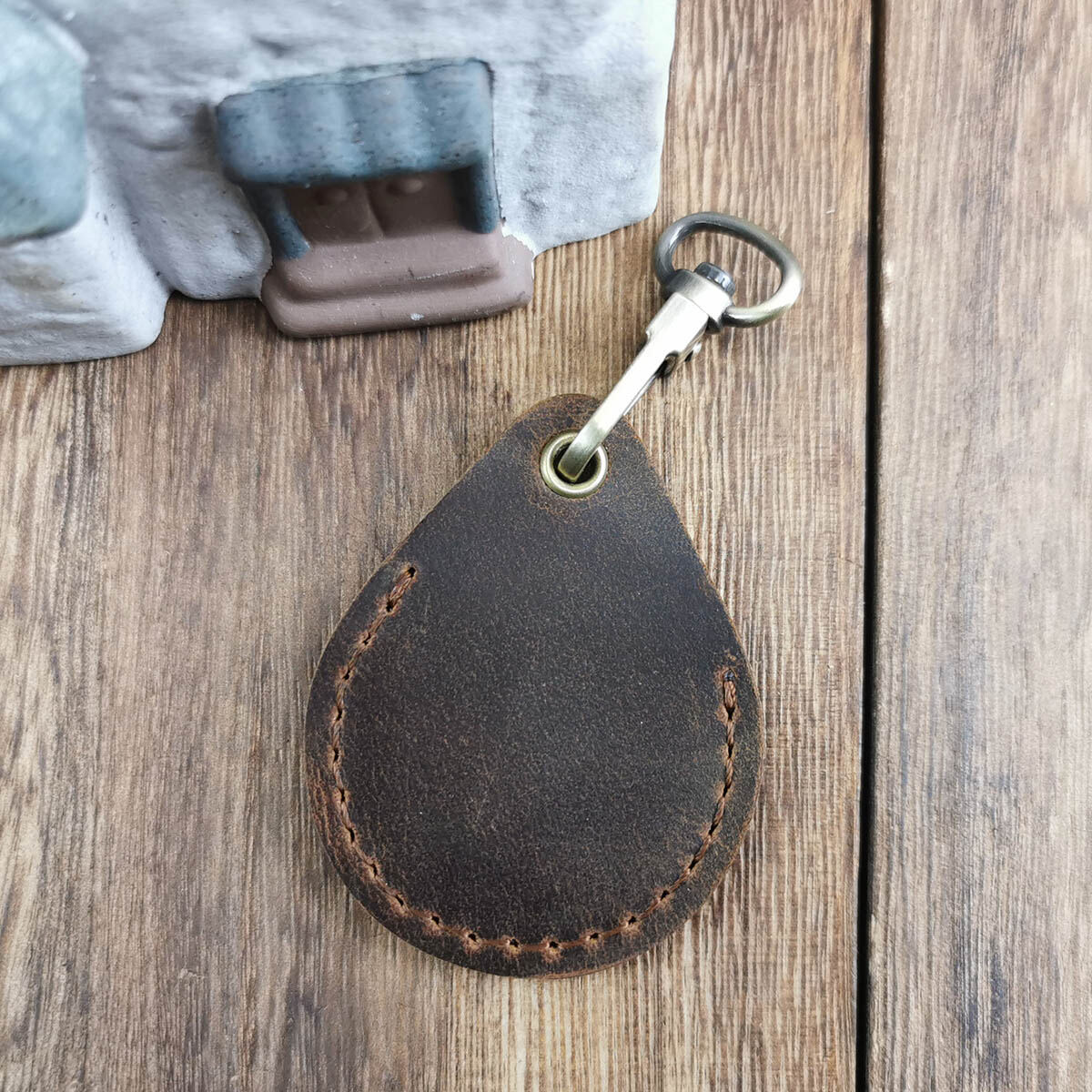 Cowhide Access Card Cover Water Drop Leather Keychain Bus Induction Mini Community Elevator Card Protective Cover