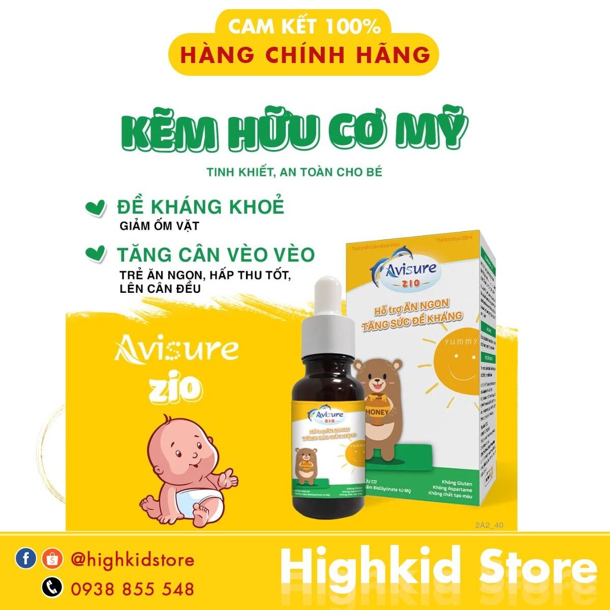 Kẽm Avisure Zio tăng cường sức đề kháng cho bé