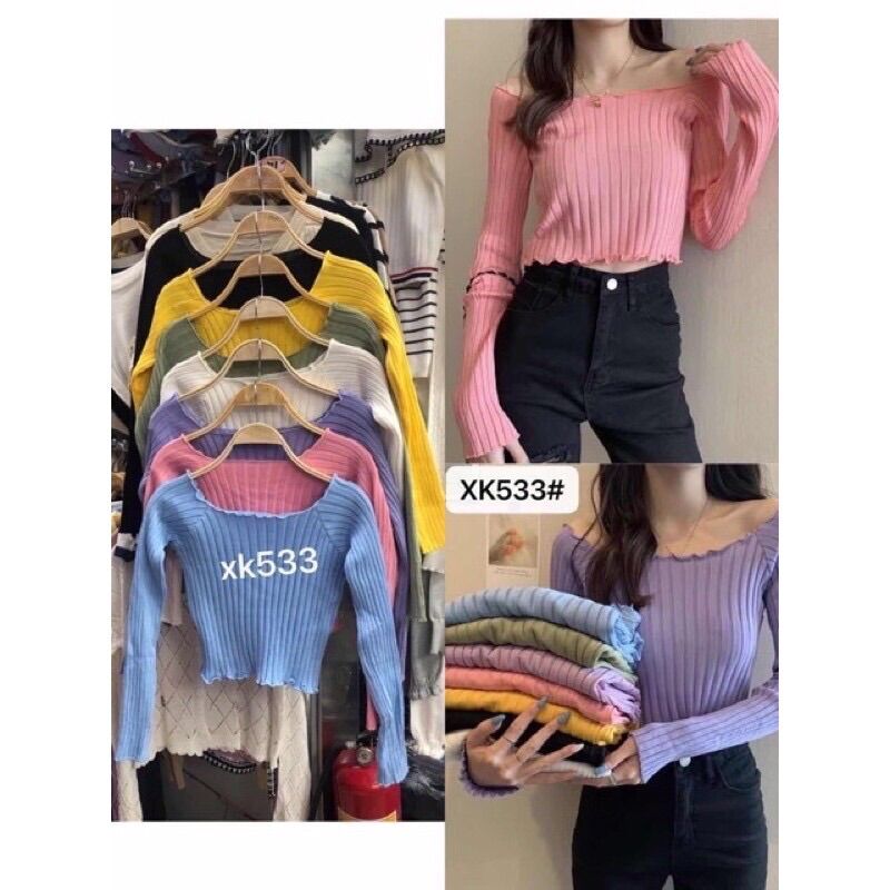 💥Áo len mongtoghi croptop dài tay trễ vai