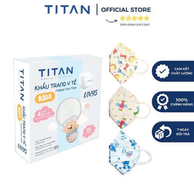 Hộp 10 cái khẩu trang y tế cao ycấp 4 lớp kháng khuẩn Famapro x Titan VN95 kid cho bé