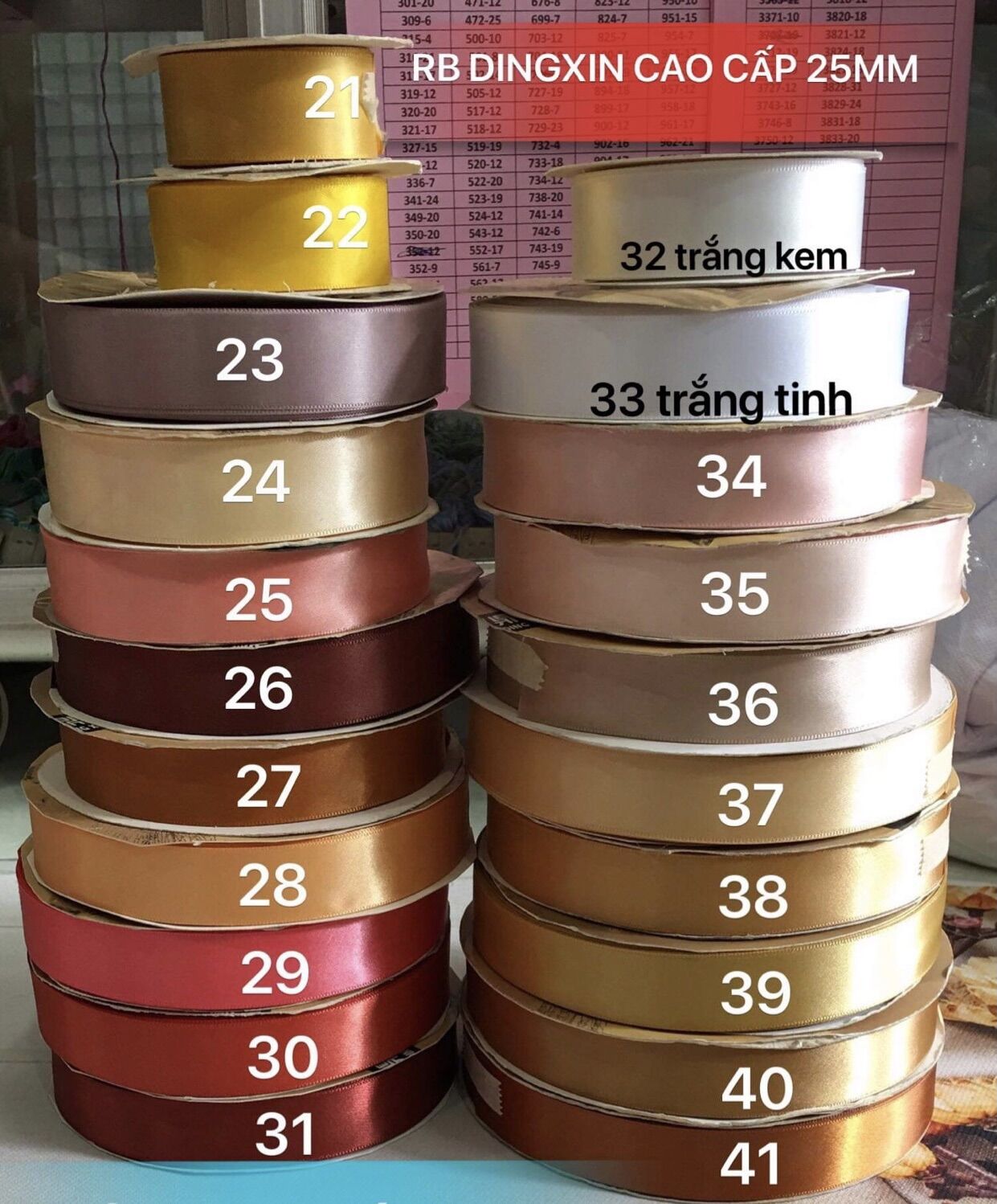 Set 10m ruy băng satin 1 mặt 2,5cm