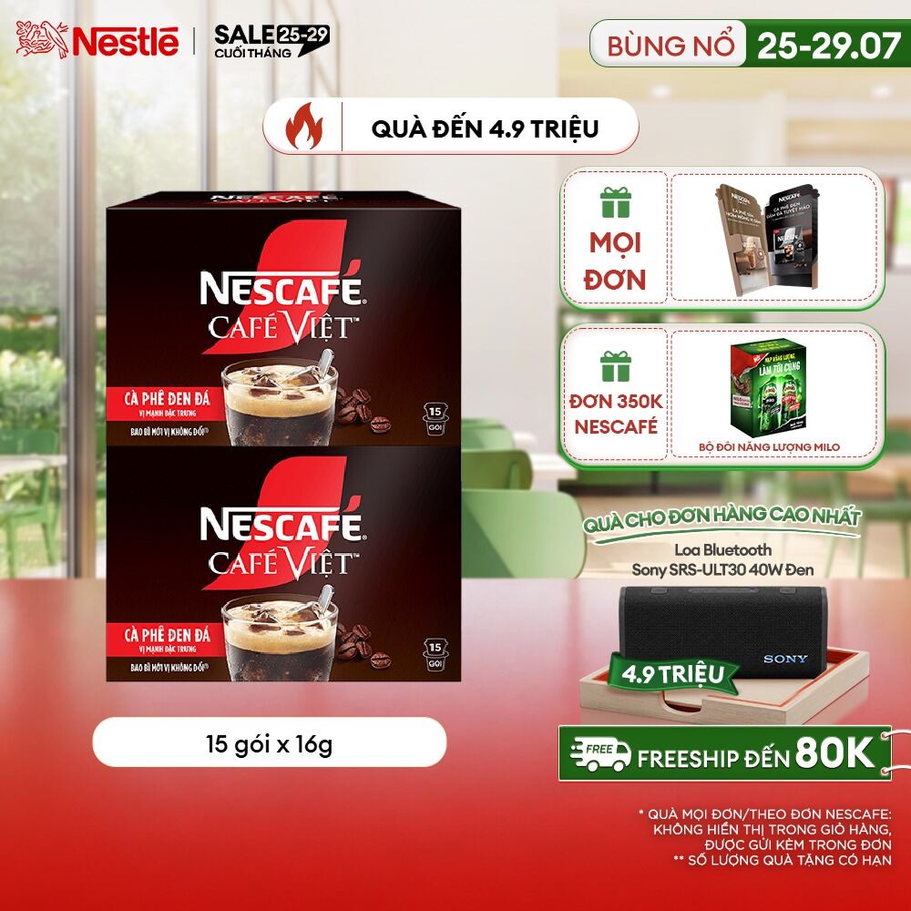 [FREESHIP TOÀN QUỐC] Combo 2 hộp Cà phê đen hòa tan NESCAFÉ CAFÉ VIỆT (16g x 15 gói)