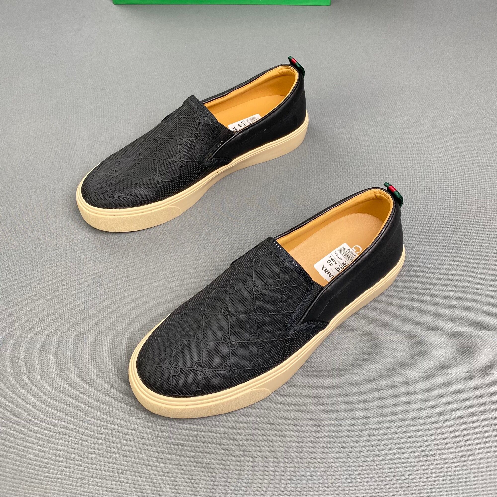 Giày slip-on cao cấp nam 2022 gc black/giày nam thời trang màu đen da bò tấm đế cao su