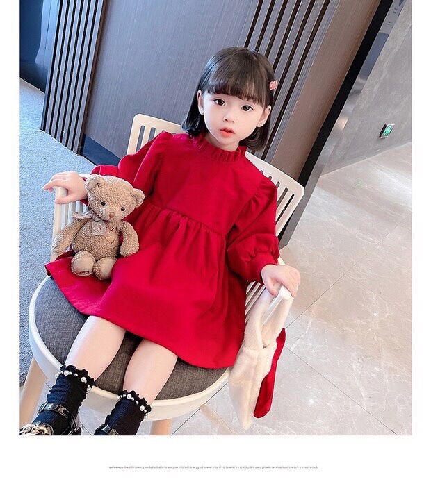 Váy nhung đỏ thiết kế vải nhung cao cấp cho bé gái
