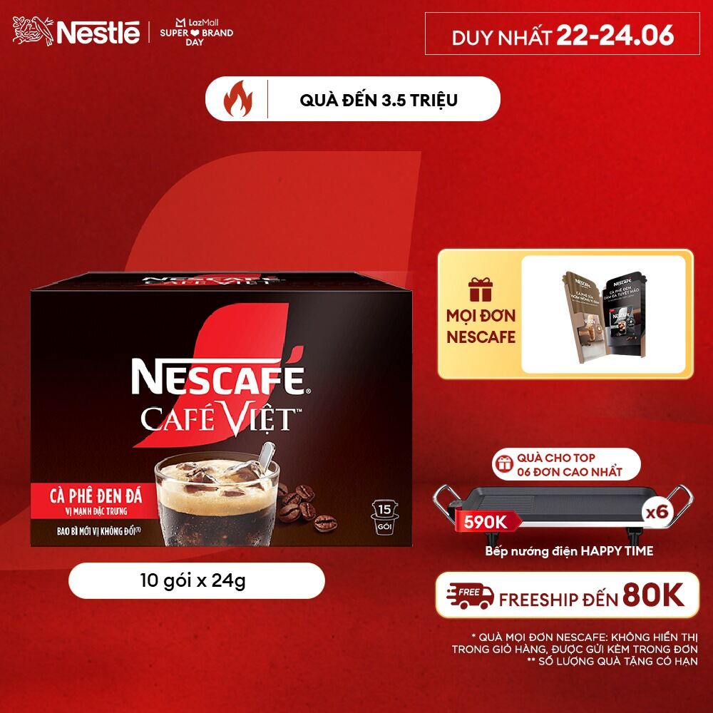 [FREESHIP TOÀN QUỐC] Hộp Cà phê đen hòa tan NESCAFÉ CAFÉ VIỆT (16g x 15 gói)
