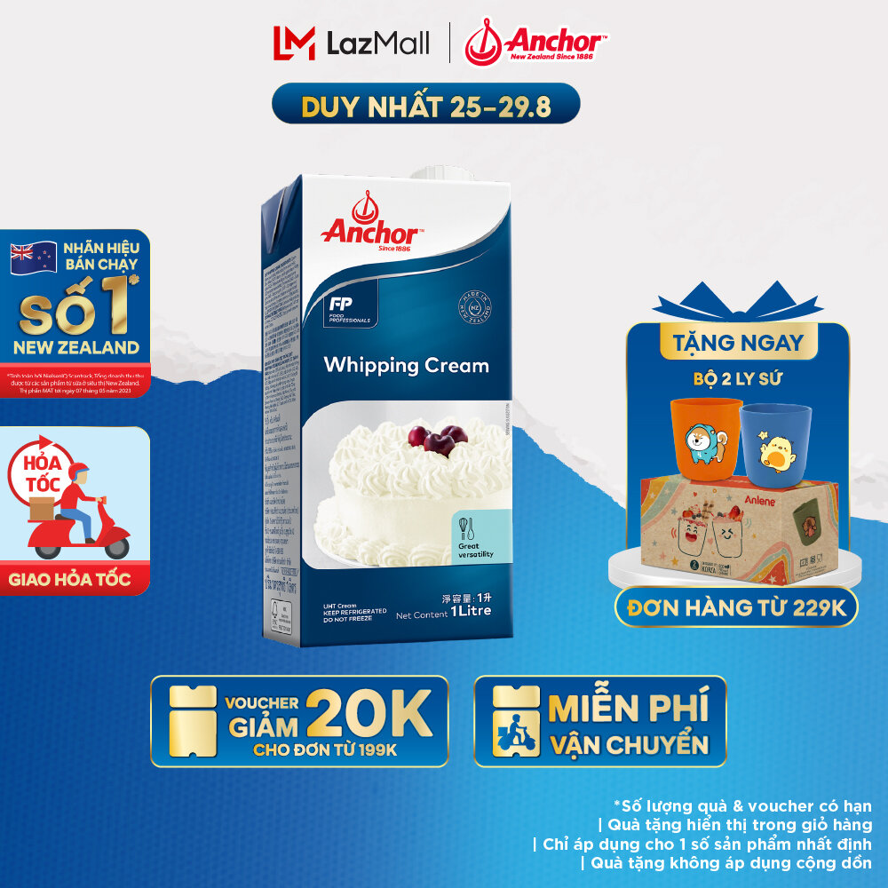 [GIAO HÀNG HỎA TỐC - HCM] Kem Sữa Tươi Tiệt Trùng Anchor Whipping Cream Hộp 1 Lít