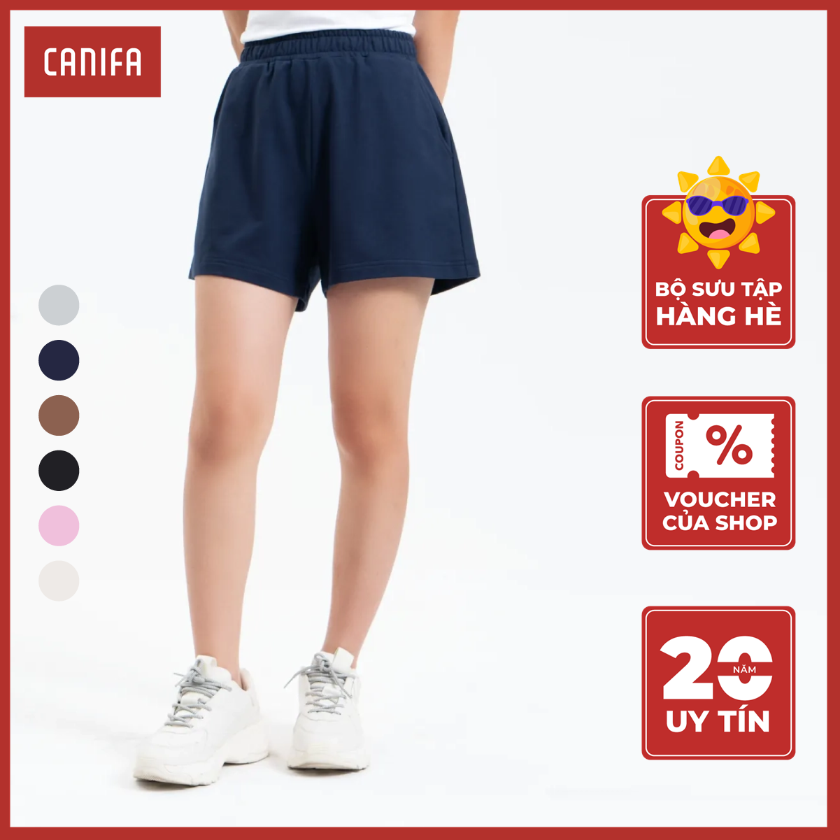Quần soóc nữ canifa dáng chữ a chất vải da cá 6bs24s002