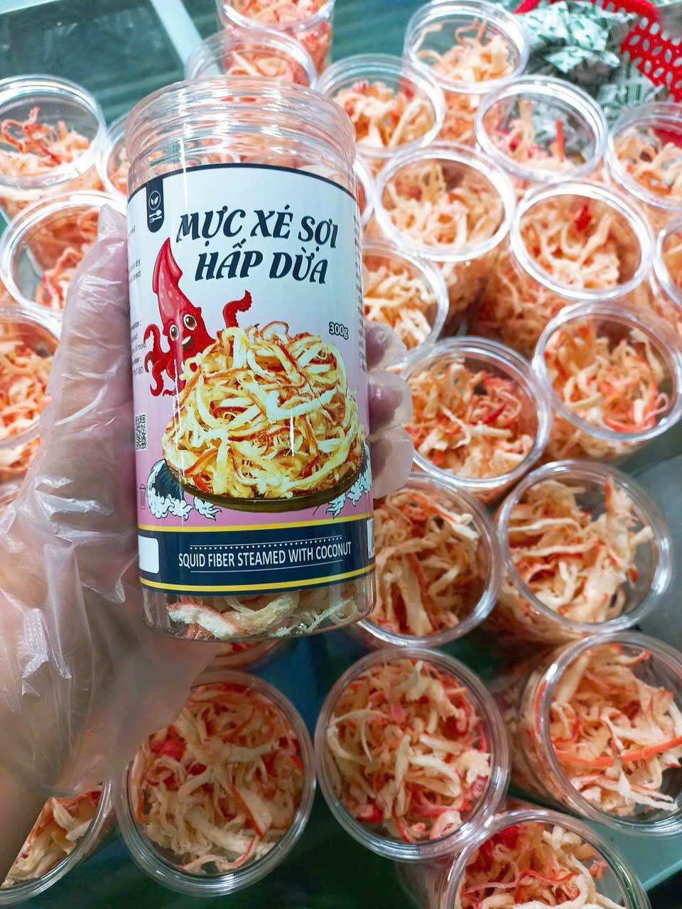 Mực xé sợi hấp dừa 300g ( mực loại 1, dày)