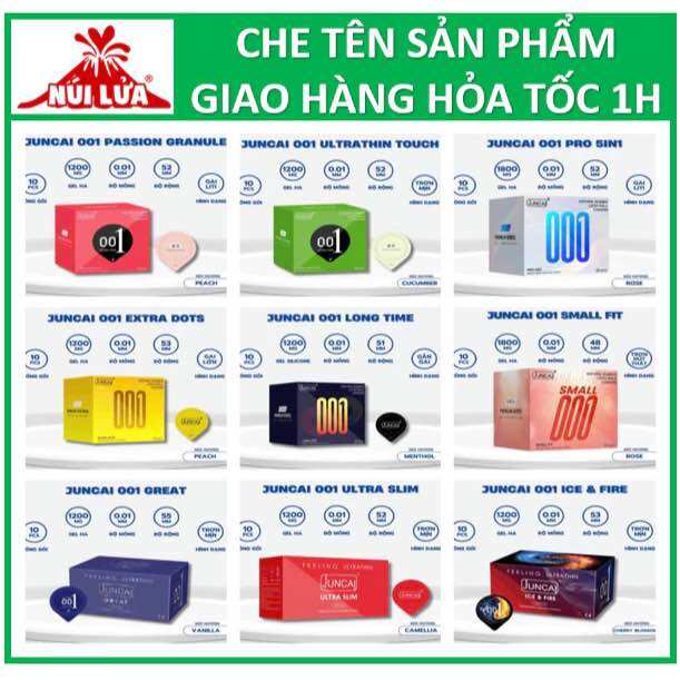 (Che tên) Bao cao su JUNCAI Gân gai lớn, Siêu mỏng 001, nhiều gel, ôm sát, kéo dài thời gian quan hệ, bạc hà mát lạnh dạng khay