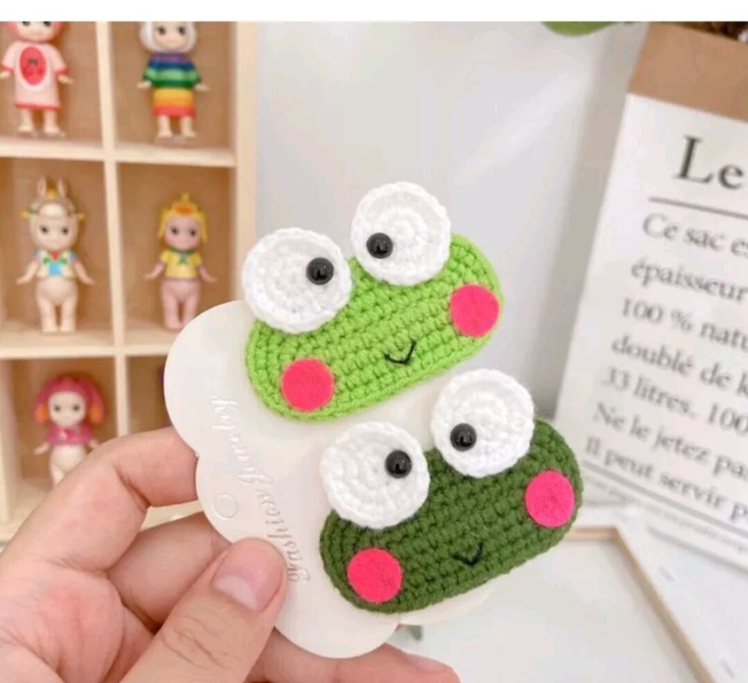 Kẹp, bím tóc ếch xanh dễ thương handmade bằng len