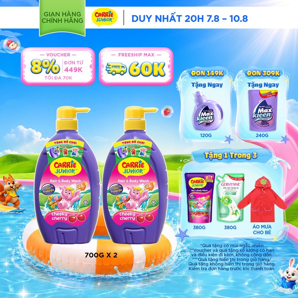 Combo 2 Sữa Tắm Gội cho bé Carrie Junior chiết xuất trái cây thiên nhiên Hương Cherry (700g/chai)