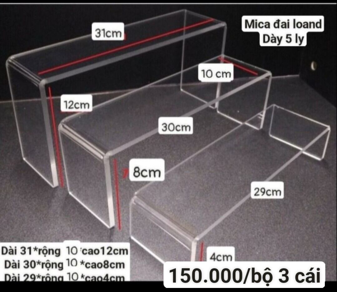 Kệ mica trung bày hình chữ u,bề bản rộng 10 cm bộ 3 cái__