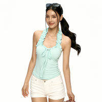 Aaisup | Áo Blouse Mùa Hè Không T Tay Dây Quàng Cổ Nơ Họa Tiết Hoa Dopamine cho Nữ