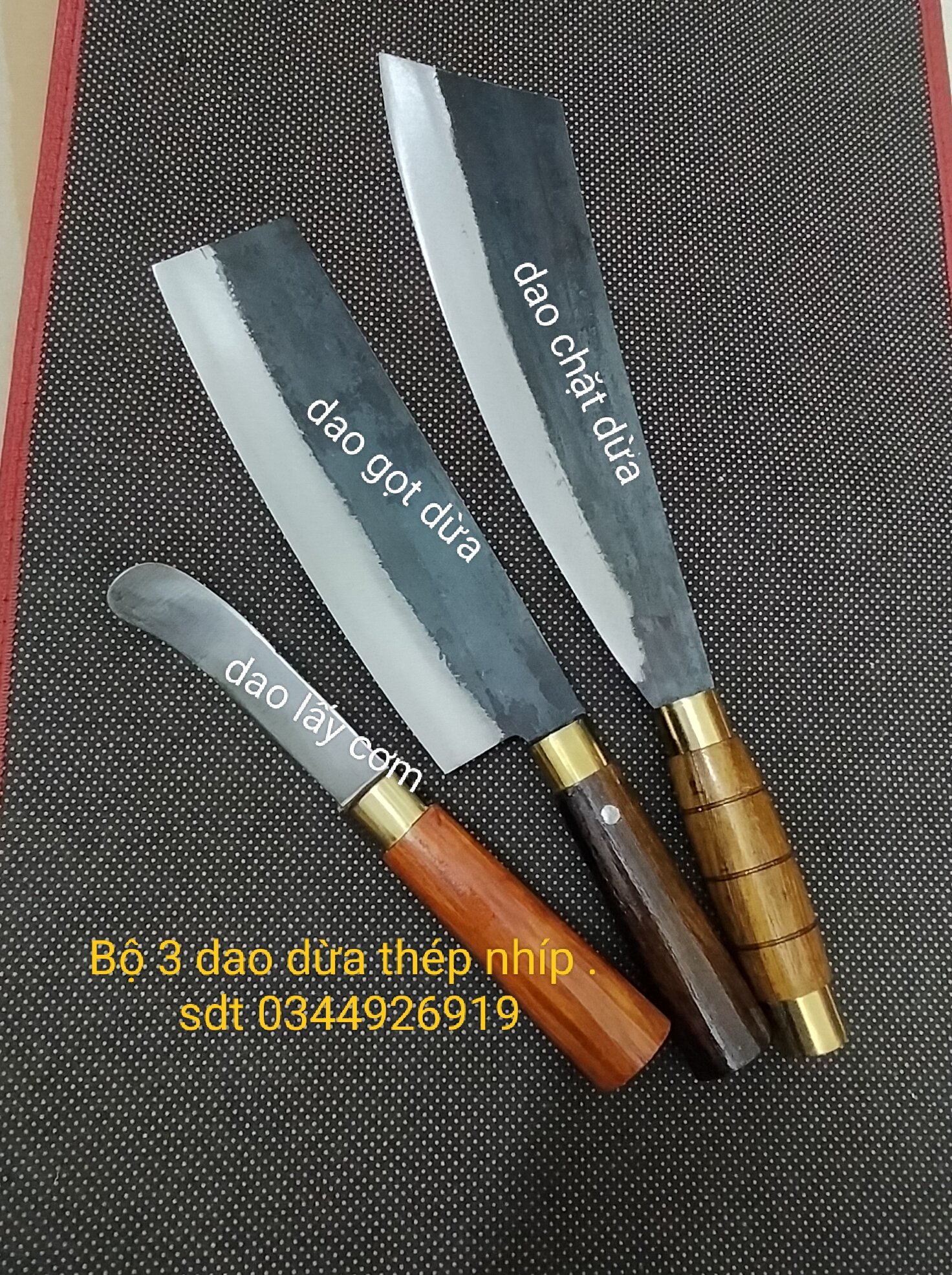 Bộ 3 dao chặt dừa , gọt dừa, lấy cơm dừa thép nhíp xe