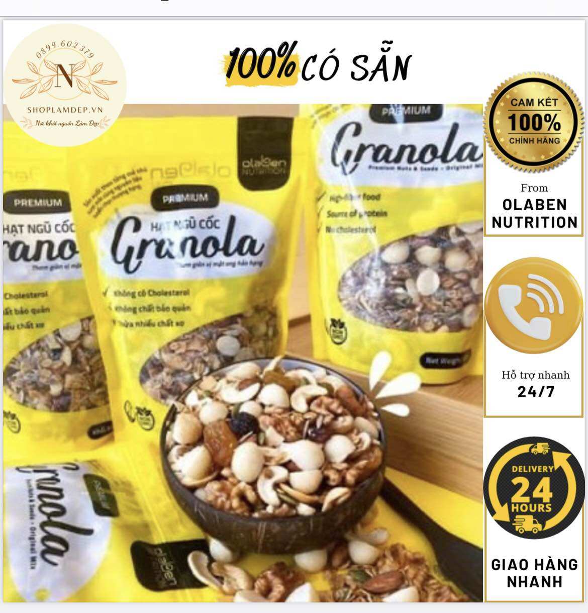 Olaben Nutrition Hạt Granola Gói 500gam - Ngũ cốc giảm cân nướng Mật ong Vanila
